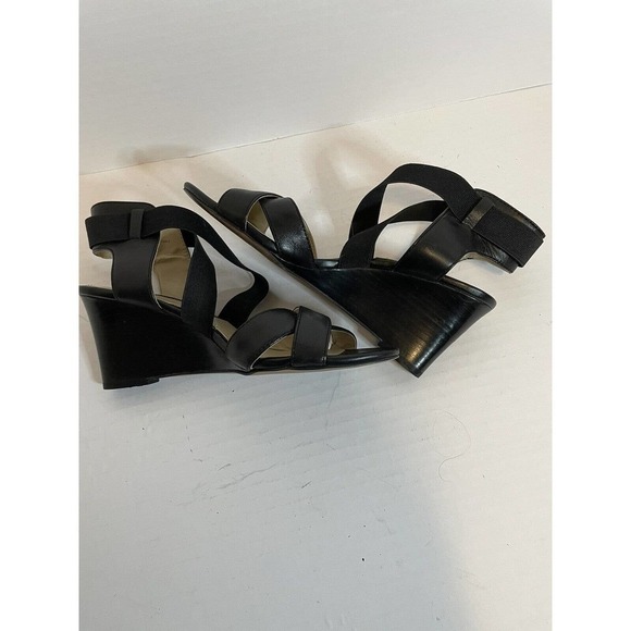 Adrienne Vittadini Woman’s Black Open Toe Wedge Sandals Elastic Slip On 6 Shoes - Picture 5 of 13